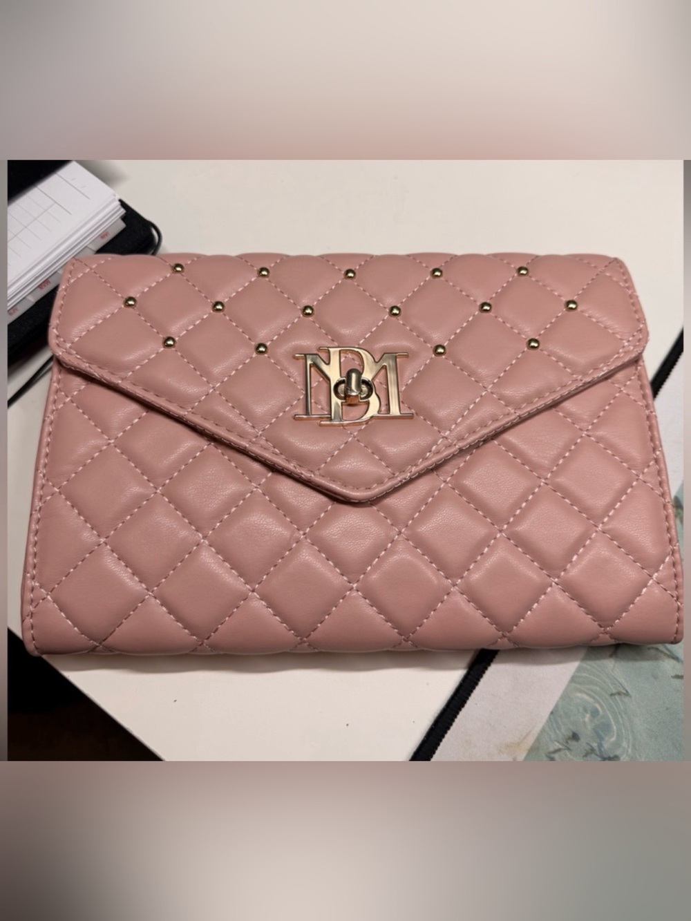NWT Badgley Mischka Quilted Pink Chain Shoulder Bag with Gold Hardware